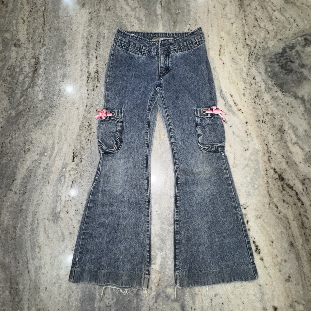 VTG Y2K 2004 Tommy Hilfiger Girls Youth 8 Flare Jeans Cargo Pockets